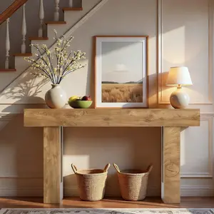 63-in Farmhouse Console Table with Storage, Natural Wood Grain & Tree Scars, Rectangular Wooden Sofa Table for Entryway, Living Room Home Decor