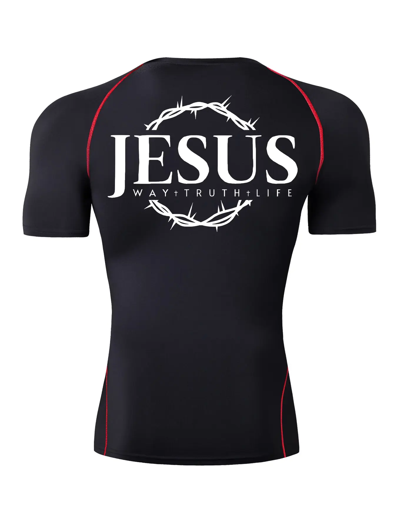 Jesus Athletic Letter Print Short Sleeve Compression Shirt for Men, Compression Shirts, Gym Performance Tees, Summer Quick-Dry Breathable Round Neck T-Shirt Tops, Sportswear, Gym Shirts, Athletic Fitness Clothes, Athletic Apparel, Activewear Clothes
