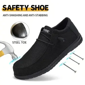 Men’s Steel Toe Safety Sneakers – Lightweight Breathable Mesh Work Shoes, Slip-On Protective Work Sneakers with Anti-Puncture Sole, Comfortable Industrial & Daily Wear Safety Footwear