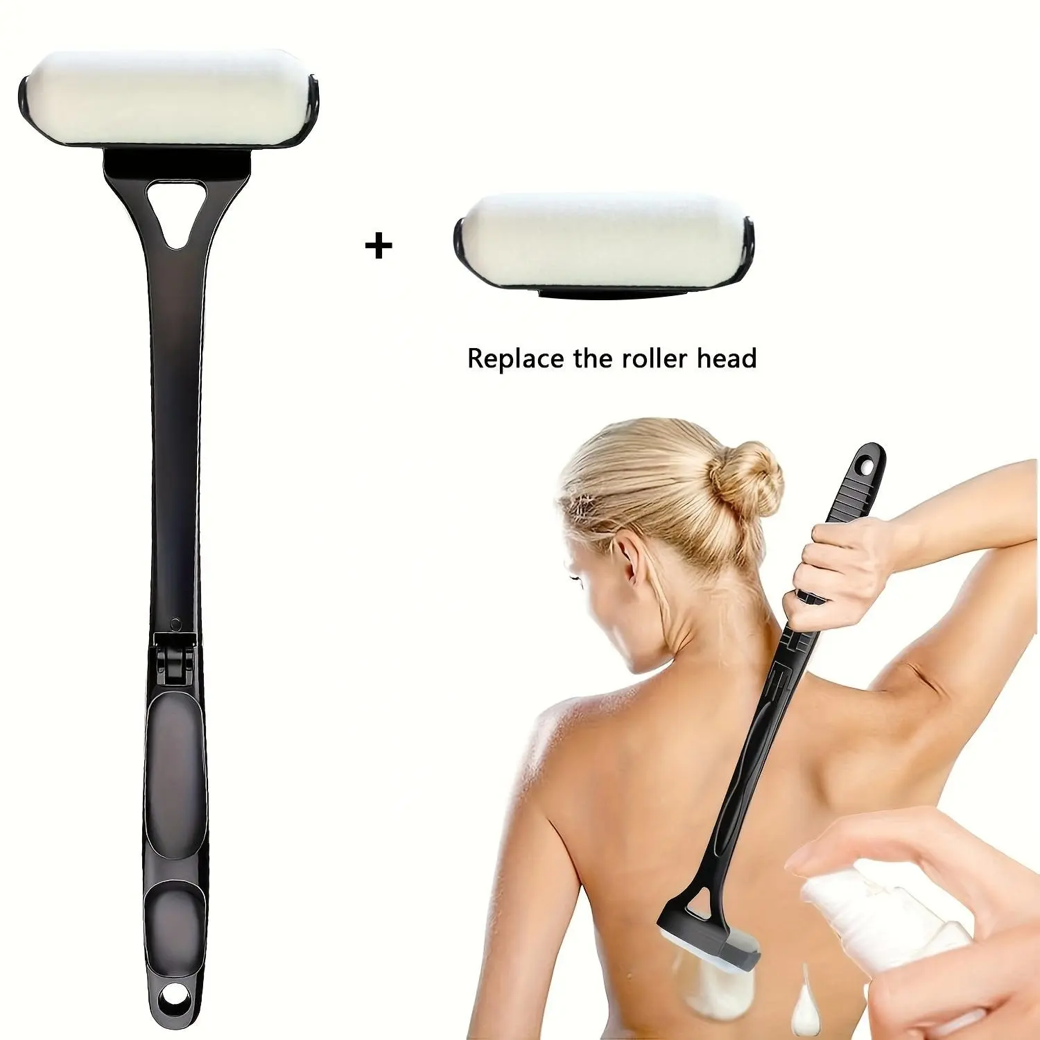 Heavy-Duty Model Back Lotion Applicator, Long Handle Foldable Body Applicator Roller Tool, Body Brush For Showering, Curved Tip for Sunscreen, Moisturizer, Creams