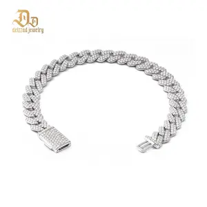 Delzzad (MSG.03) 14K Gold-Plated 8.5MM Iced Out Cuban Link Bracelet Necklace VVS D Color Synthetic Moissanite S925 Unisex Bling Hip Hop Cuban Chain Perfect for Any Occasion & Everyday Wear Birthday Anniversary Christmas Gifts