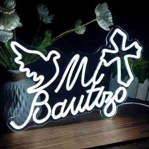 Mi Bautizo LED Neon Sign Baptism Party Decor Christening Event Decoration Photo Booth Hispanic Aesthetic Light USB Neon Light Bright Home Celebration Centerpiece Gift Trendy LED Light Entertainment Led Neon Lights