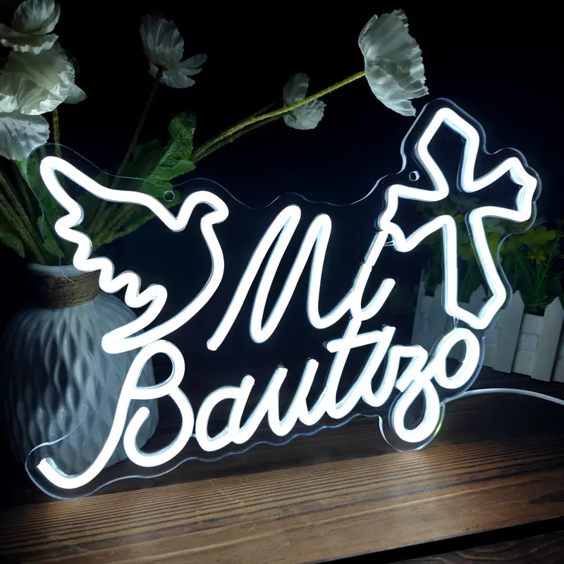 Mi Bautizo LED Neon Sign Baptism Party Decor Christening Event Decoration Photo Booth Hispanic Aesthetic Light USB Neon Light Bright Home Celebration Centerpiece Gift Trendy LED Light Entertainment
