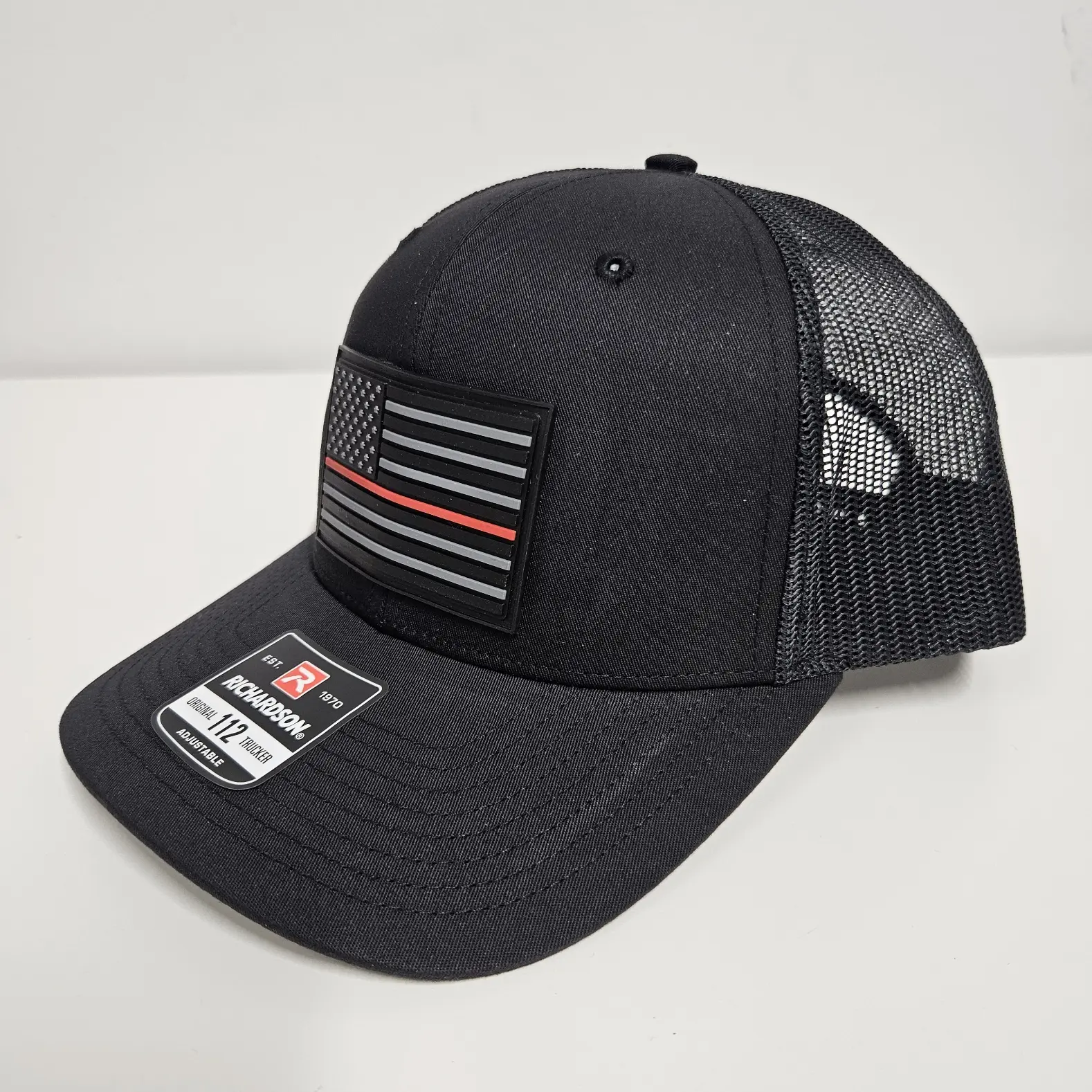 Richardson 112 Unisex Mid-Profile Structured Snapback Cap, Thin Red Line PVC Patch, Adjustable Snapback, Waterproof, Fade-Resistant, Breathable, Cooling, Flag Accent, Firefighter Graphic, Active Hat for Firefighters, American Flag