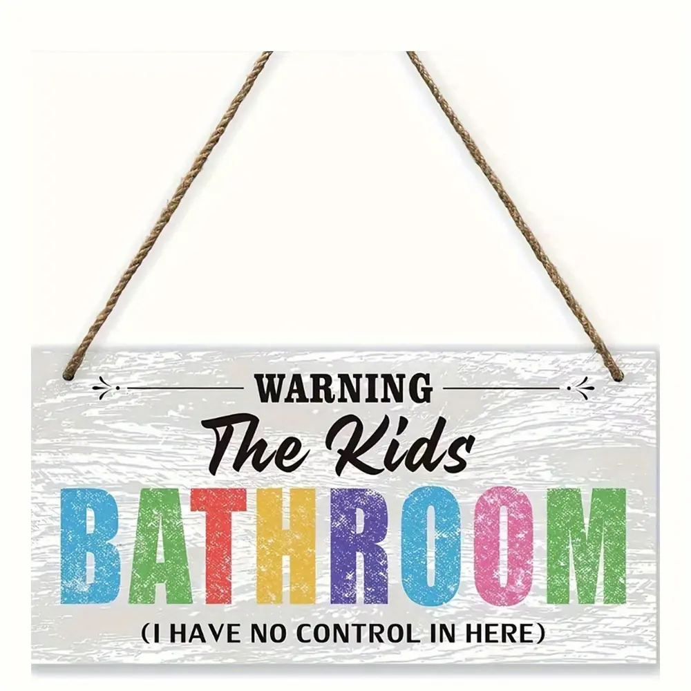Funny Hanging Rectangular Wooden Plaque Sign - Kids’ Bathroom Warning Decor with Playful Colors, Novelty Wall Decor for Teen Rooms, Home Supplies Gift for Boys Girls, Wall Ornaments, House Decor