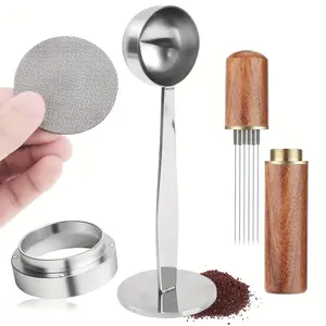 4 Pieces 51/53/58mm Portafilters Tool Accessories - Include 51/53/58mm Aluminum Dosing Ring, 2 in 1 Espresso Tamper & Coffee Spoon, Espresso Puck Screen, Espresso WDT Tool, Coffee Machines Accessories Kit for Barista Tool, Coffee Shops, Coffee Lovers