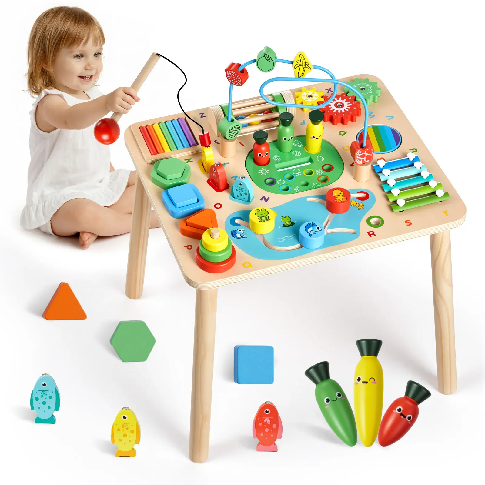 VEVOR Montessori Wooden Activity Table for Baby, 13-in-1 Full-Sensory Learning Center with Rounded Edges and Sturdy Frame, Gift for Ages 6+ Months to 3 Years, Sensory Products