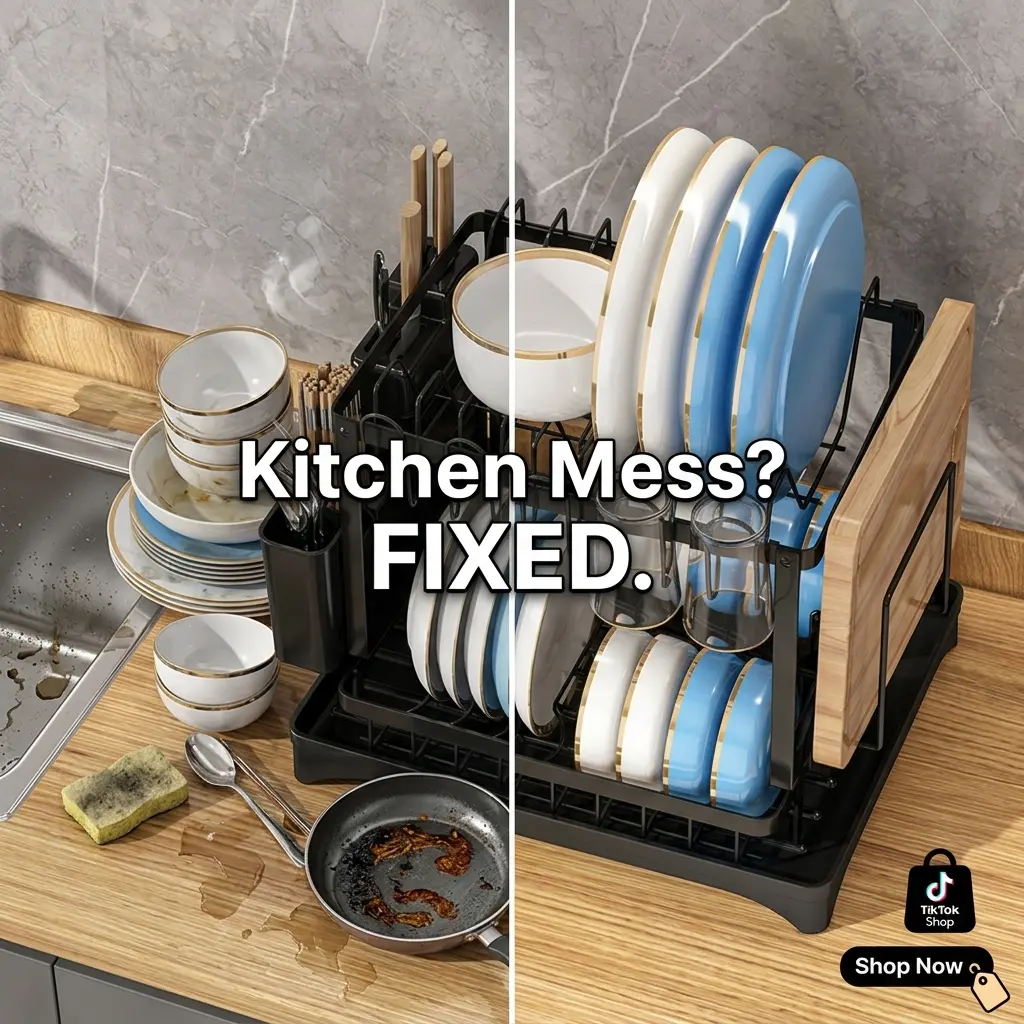2-Tier Rectangle Stainless Steel Kitchen Storage Rack, Durable Dish Drainer Organiser with Drainage, Utensil Holder & Cutting Board Holder, Rustproof for Kitchen Counter, Detachable Drain
