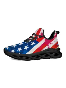 Exclusive American Flag Running Shoes, Unique Print Fashion Design, Classic Versatile Sports Style, Vibrant Color, Laces