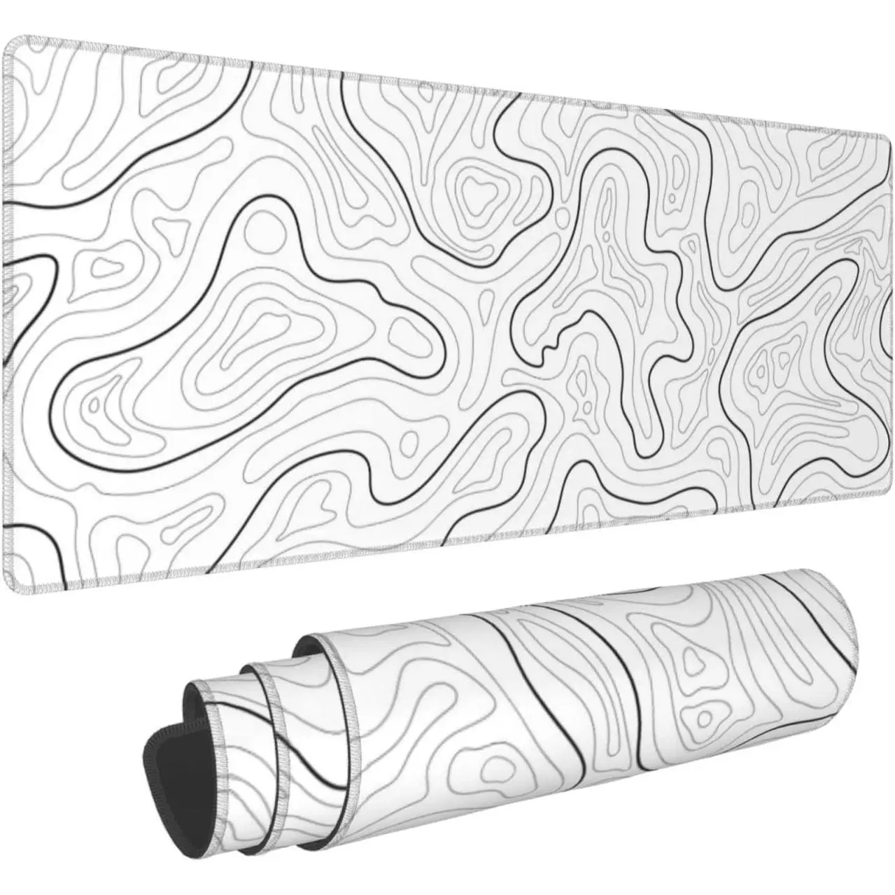 Large Abstract Topographic Map Image Print Gaming Desk Pad - 31.5×11.8×0.12 inches, High Clarity, Non-Slip Rubber Surface, Stitched Edge, Keyboard Support, Long Pad for Gamers & Office Use, Ideal Gift Option