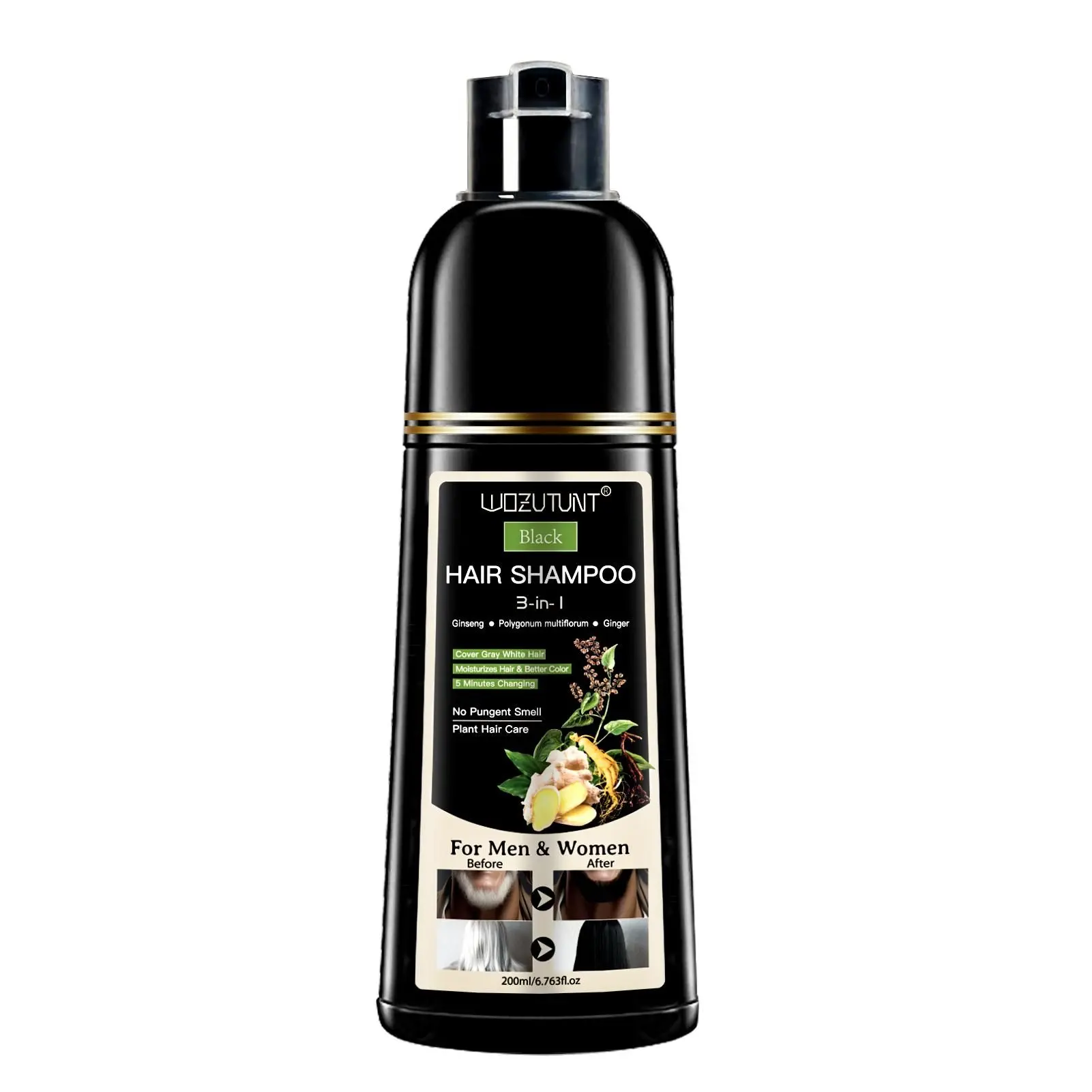 3-in-1 Hair Dye Shampoo Herbal Formula with Ginseng Covers Gray Hair Natural Plant Haircare for Salon-Quality Results Revitalizing Conditioner