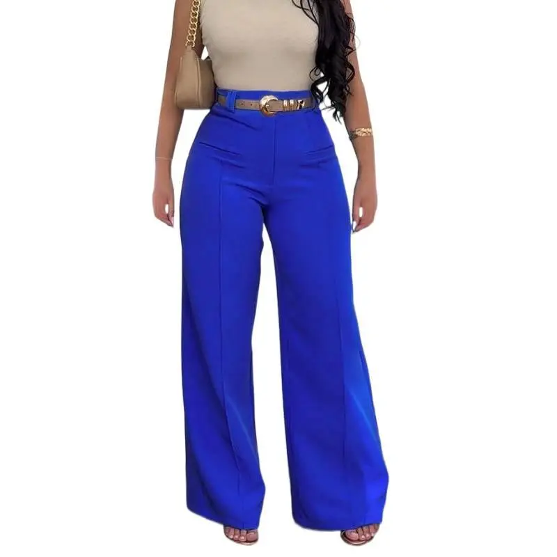 Women's Basic Plain Wide Leg Jersey Pants - Functional Pockets, Machine Washable Pants, Fitted-Loose Fit, Casual Minimalist Bottoms for Spring, Fall Daily Wear