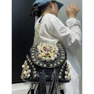 Ladies' Fashion Diamond studded Banquet Handbag Multi functional Backpack Crocodile Pattern Elegant Dress Luxury Shoulder Bag Stylish Daypack