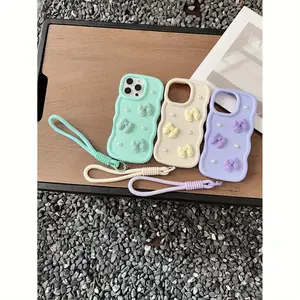 Solid Color Bow Macaron Phone Case, Cute and Charming with Lanyard Strap, Suitable for Various Models like A51, A52, A53, A54, A55, A56, S20, S21, S23, S24, S25, A31, A32, A33