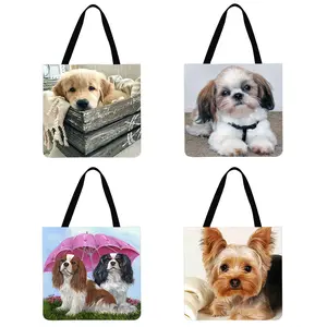 4pcs Dog-Large Capacity Linen Tote Bag