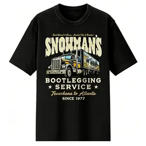 Vintage Truck Graphic T-Shirt, Men's Relaxed Fit Short Sleeve Biker Top, Unisex American Streetwear Style