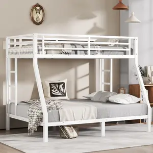 Metal Twin Over Full Bunk Bed for Teens and Adults,Space-Saving/Noise Reduced/No Box Spring Needed, White