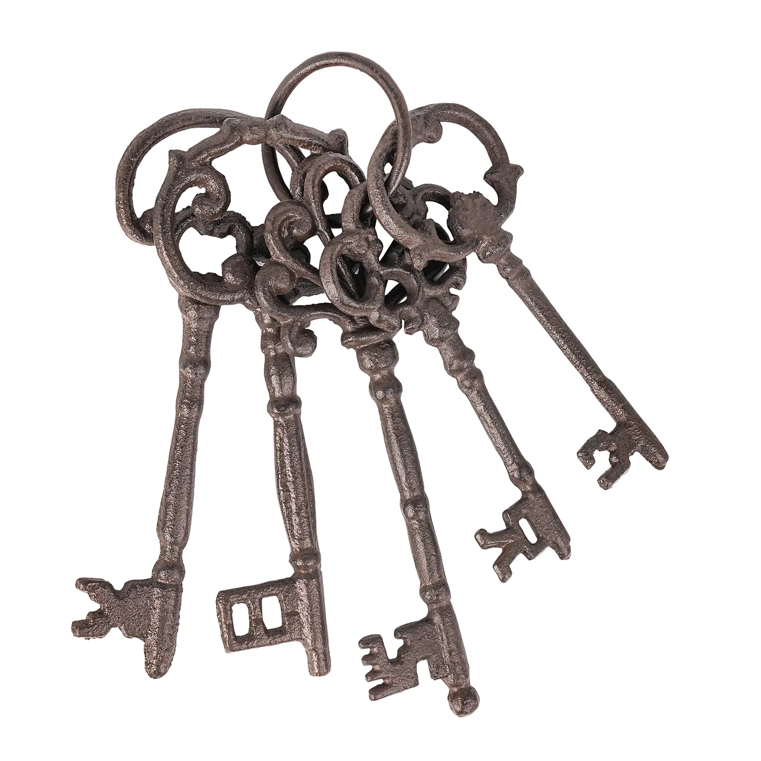 Sungmor Vintage Cast Iron 5-Key Skeleton Set - Rustic Farmhouse Hanging Wall Art Decor, Antique Brown Decorative Keychain for Home Wall Display Collectible (no excessive redundancy)