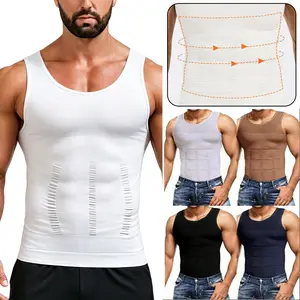 Men's Compression Tank Top, 2/3-Pack Seamless Crew Neck Body Shaper Undershirt for Tummy Control & Chest Slimming, Menswear