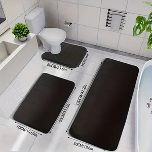 3pcs Thick Foam Memory Foam Bath Mats Set - Quick-Drying, Non-Slip, Machine-Washable, Soft Polyester Bath Rugs for Shower Room, Bathroom, Three Mats
