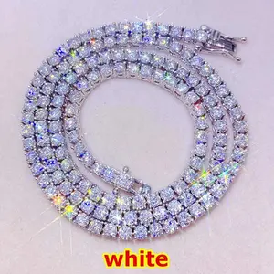 Classic 3-6mm Full Moissanite Diamond Necklace Bracelet For Men & Women 925 Sterling Silver Gold Men's Moissanite Tennis Chain
