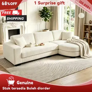 【Sub 3 packages】Niccae Modern Floor Sofa with 2 Pillows, Convertible Teddy Fabric Foam Filled Sleeper Sofa, Corduroy Tufted Upholstered Lounger, L-Shaped Modular Sectional with Ottoman, Left & Right Placement, Home Office Living Room Bedroom Apartment, Co