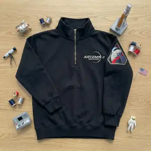 Embroidered Artemis II Quarter Zip Sweatshirt - Back to the moon Quarter Zip Embroidered Crewneck Sweatshirt - Hoodie Casual Wear Womenswear - Gift for Astronaut