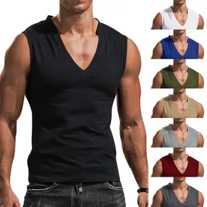 Men's Vest V-Neck Vest Solid Color Casual Breathable Sleeveless T-Shirt