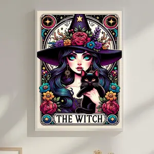 5D Witch Tarot Diamond Painting DIY Full Round Rhinestone Painting Mosaic Cross Embroidery Set Home Decor Hobby Gift 12x16Inch