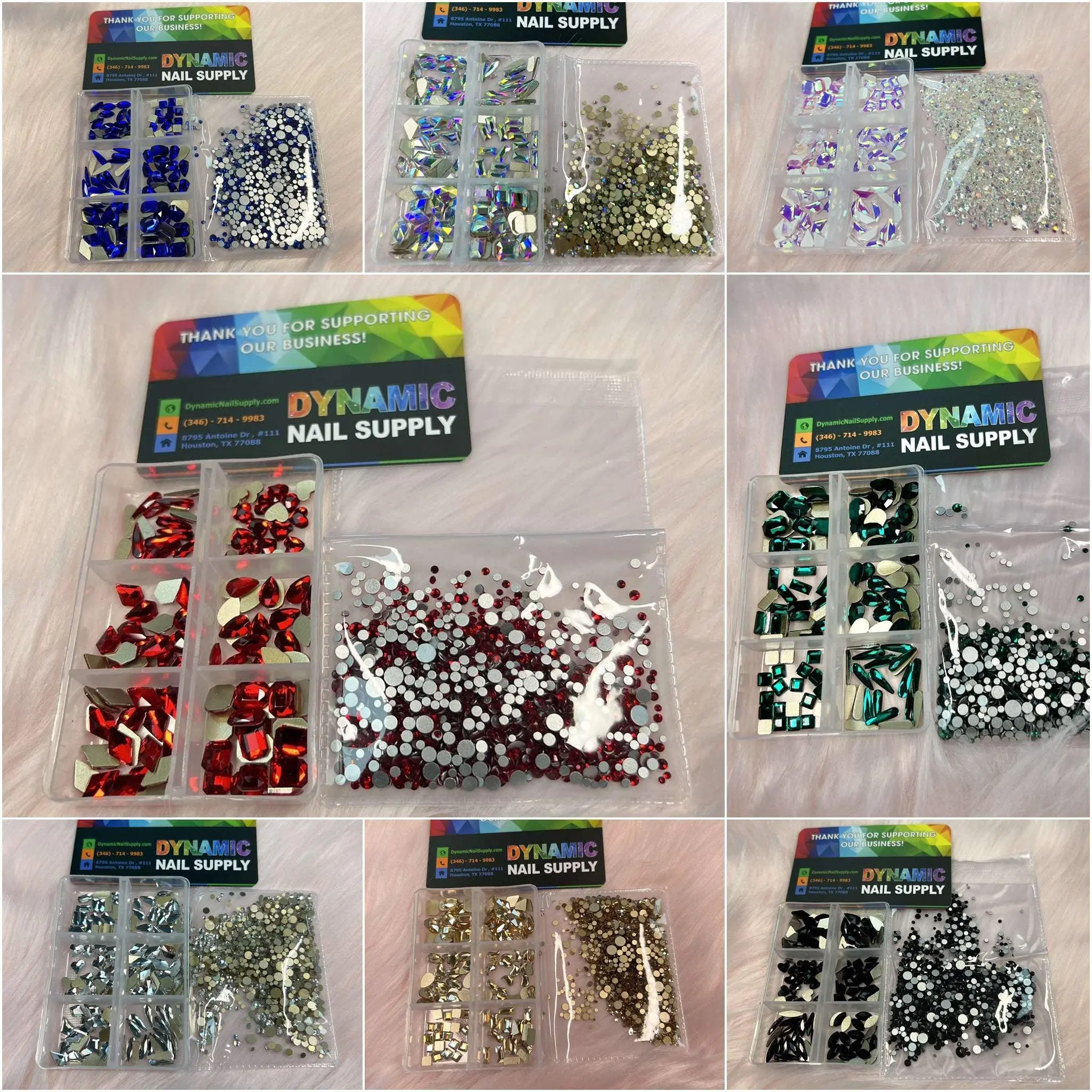 Rhinestone set includes 6 big shapes and mixed-sizes round shapes