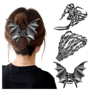 3 Pieces Large Metal Spider Net Bat Hand Hair Claw Clips for Women and Girls Thick Long Hair, Nonslip Skeleton Spooky Barrette Headband Hair Styling Accessories for Halloween Christmas Gifts