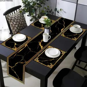 2D flat printing, 1 piece/2 pieces/4 pieces/6 pieces/8 pieces set, gold marble patterned table flag placemat set, Kitchen Decorative Placemat, suitable for family celebrations, kitchen restaurant holiday decoration gatherings, and daily use