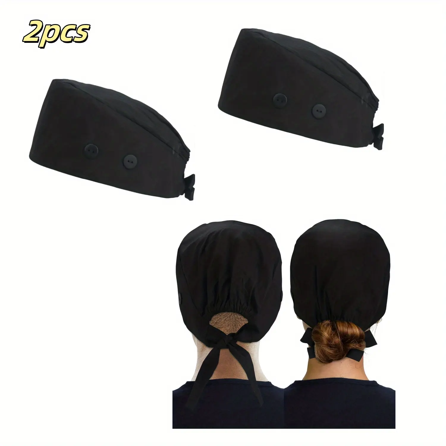Women's 2-Pack Cotton Workwear Scrub Caps - Adjustable Casual Hats with Ponytail Pouch, Low Iron, Built-in Sweatband, Button Detail, Soft Cotton Feels Gentle, Tight Weave for Daily Wear, One Size Fits Most