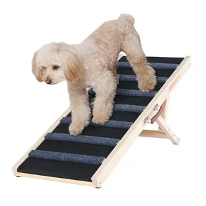 【Summervibes】VEVOR Dog Ramp,  Folding Pet Ramp for Bed, Adjustable Dog Ramp for Small, Large, Old Dogs & Cats, Wooden Pet Ramp with 39.3" Long Ramp, Adjustable from 15" to 22", Suitable for Couch, Sofa, Car