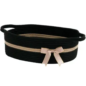 Gift Basket Small Woven Rope Basket for Cute Storage, Rectangular Shelf Basket for Bathroom, Organize Diapers Towels Snacks, Perfect Kids Gift, Bow Basket