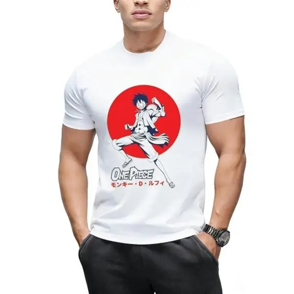 One Piece Retro Sun-Style Luffy T-Shirt - Casual Daily College Campus Wear For One Piece Series Fans