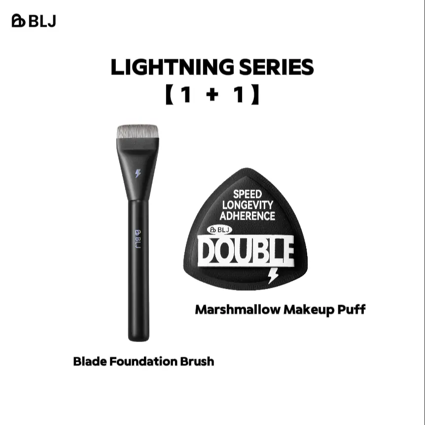 [Influencer]BLJ Sponge & Flat Brush Combo = Airbrush Skin in 30 Secs "Even Newbies Can Get MUA-Level Finish" Professional Makeup Brush Set for Women foundation brush