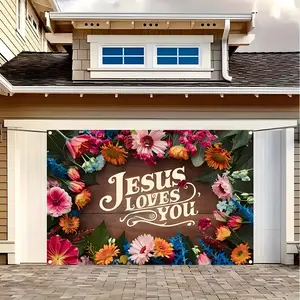 Jesus Loves You Backdrop Banner, Christian Floral Wreath Rustic Wood Decorations, Durable Polyester Fabric Photo Booth Prop, Reusable Easy to Clean, Perfect for Church Event, Baptism, Sunday School, Home Wall Art, Gift for Christians Church Members