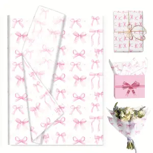 50 Sheets Pink Bow Pattern Printed Thin Paper, Gift Wrapping Paper, 19.8x13.7 Inch Pearly Paper, Elegant Pastel Floral Tissue Paper, Suitable for Birthday, Wedding, Office Gift Wrapping Decoration
