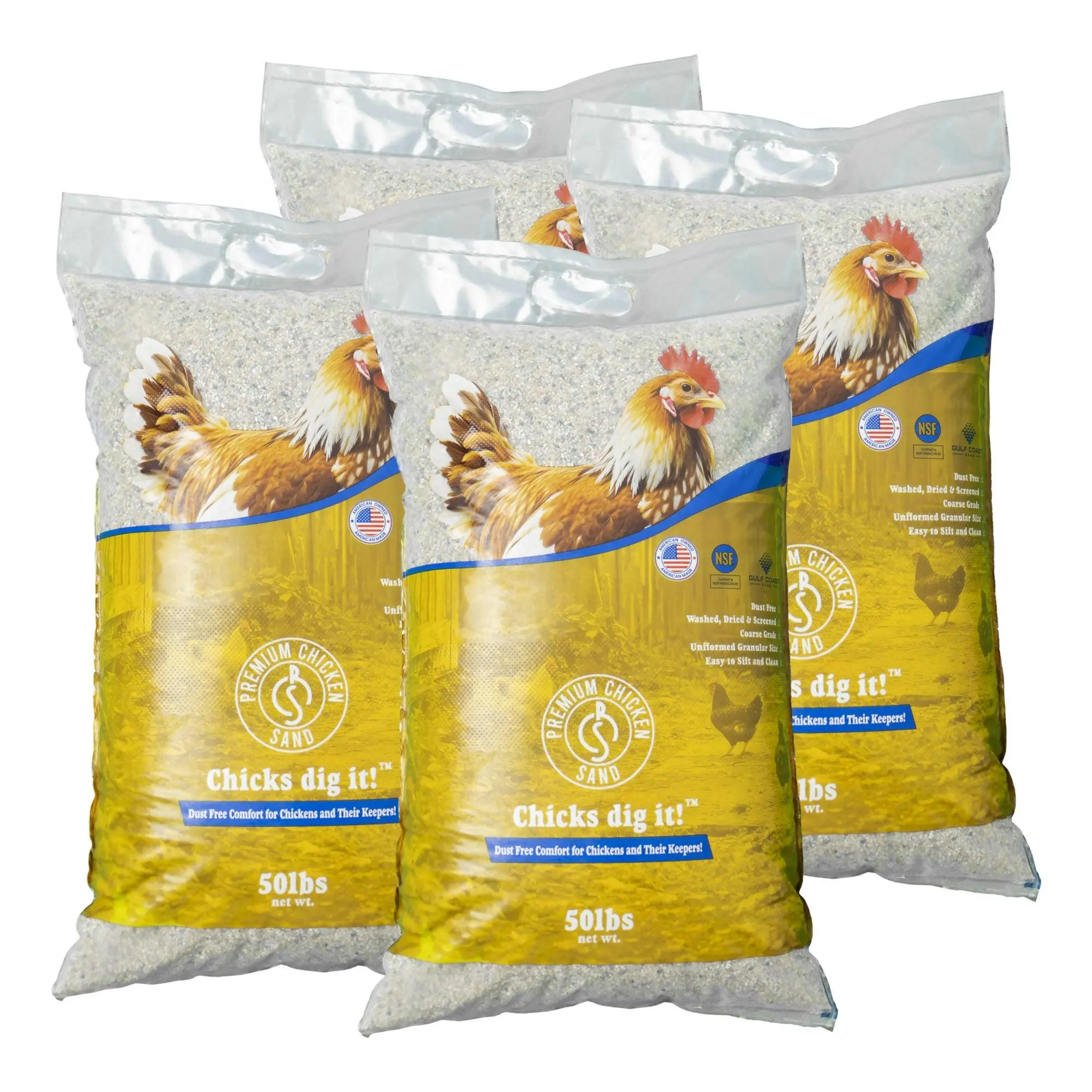 Premium Chicken Sand, Odor Eliminating Bedding for Coops, 50 Lb Bag, 4 Pack Premium Chicken Sand, Odor Eliminating Bedding for Coops, 50 Lb Bag, 4 Pack