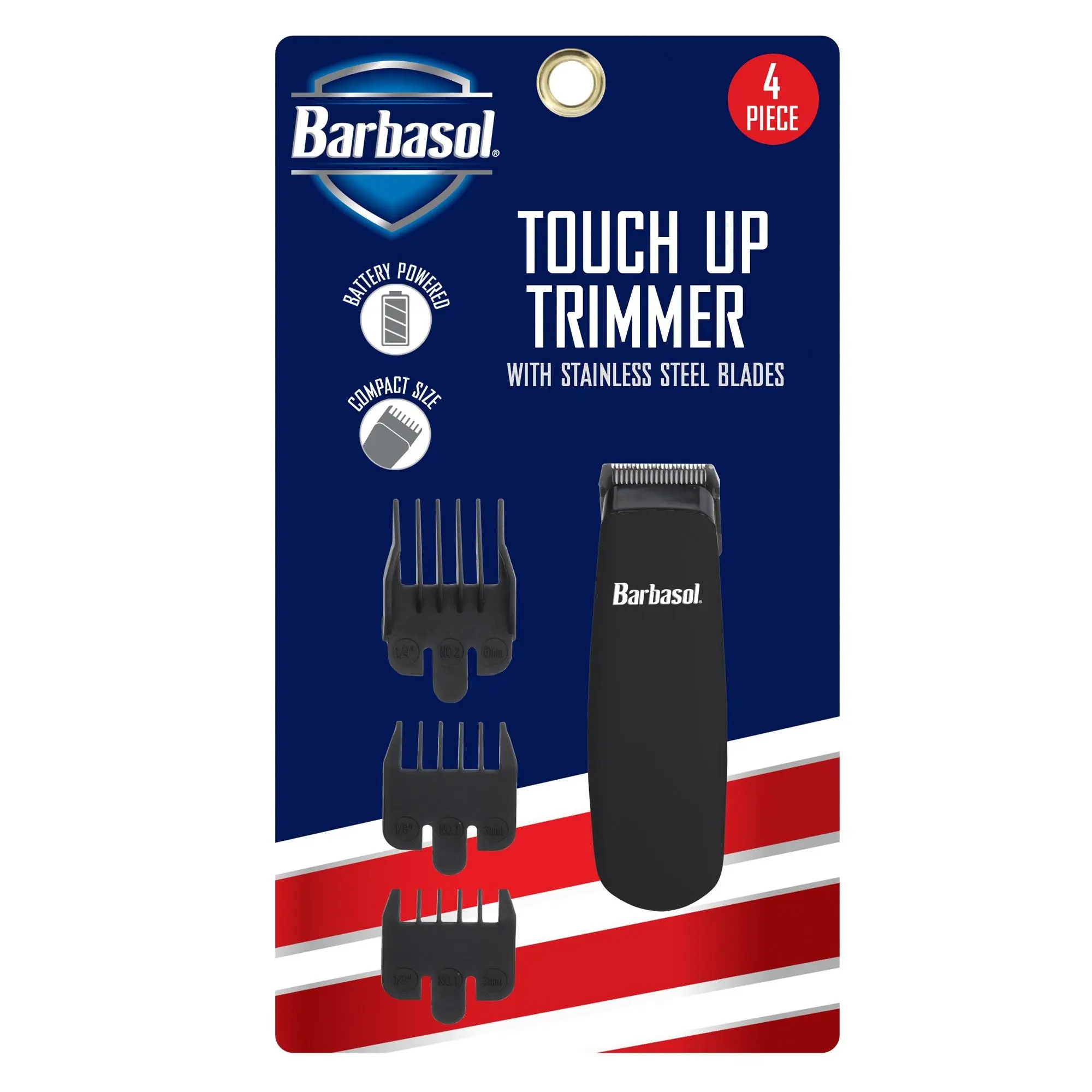 Barbasol Battery Powered Compact Touch Up Trimmer with Stainless Steel Blades and 3 Guide Combs - Comfort (AA Battery Required not included) Brush Cordless