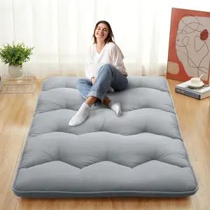 【GARVEE】- Japanese futon mattress, queen size, foldable, Japanese style, rollable, tatami mat, mattress, mattress, light gray color
