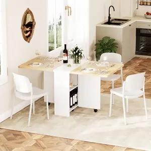 Drop Leaf Table for Small Spaces, Movable & Foldable Dining Table with 2-Tier Storage Shelf, Extendable Dining Table for 4