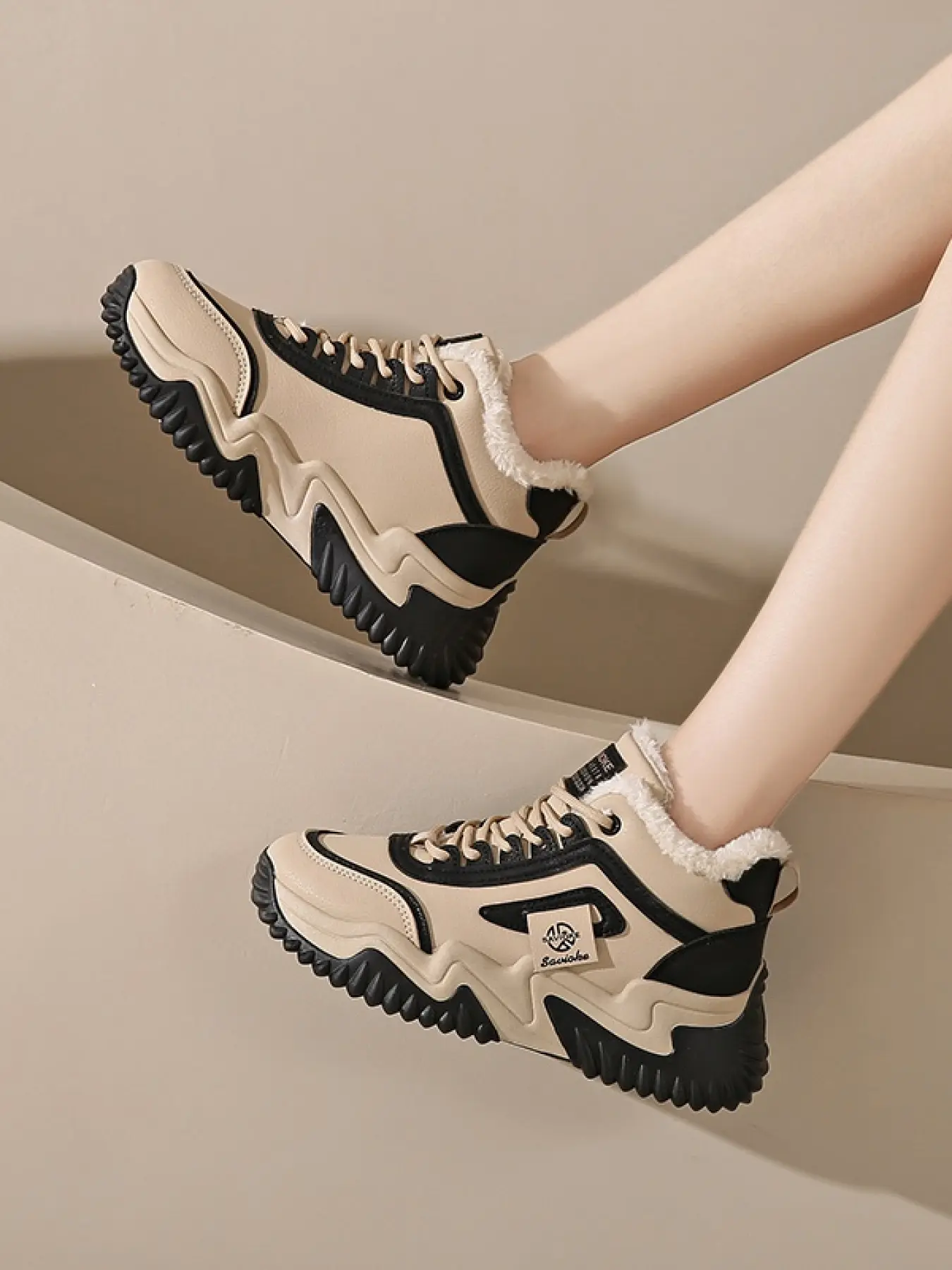 Women's Winter High-Top Casual Fashion Sneakers Sports Shoes | Fleece Lined Platform Dad Shoes | Thermal Slip-Resistant Boots | Casual Trendy Fashionable Versatile Sneakers