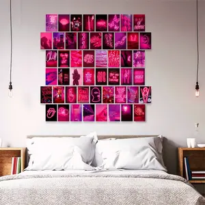 50-Piece 4x6 in Coated Paper Wall Collage Kit, Feminine Cute VSCO Style Vibrant Print Wall Art & Artistic Prints, Girly Bedroom Decor, Hanging Home Decor for Teen Girls