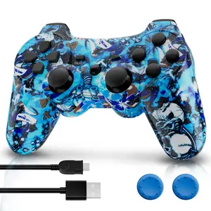 Wireless Game Controller for PS3/PC/Laptop, Wired for PS2, With Double Vibration, Six Axis Gyroscope, Motion sensing, Upgrade Gamepad, P3 Blue
