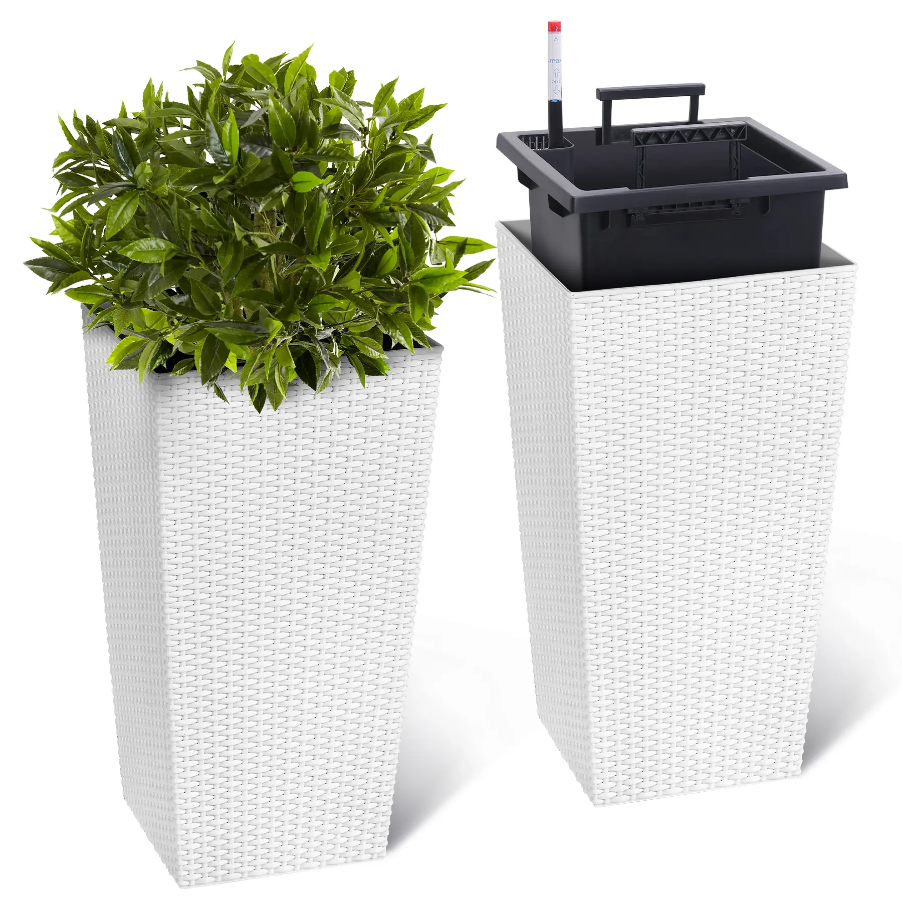 GARVEE Set of 2 Tall Wicker Planters – 22.5" & 24" Heavy Duty Large Flower Pots with Built-in Drainage & Detachable Liners – Modern Design for Patio, Porch & Garden Decor – Durable & Lightweight – Perfect for Indoor/Outdoor Use – Easy Plant Care!