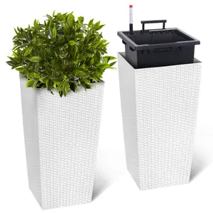 GARVEE Set of 2 Tall Wicker Planters – 22.5" & 24" Heavy Duty Large Flower Pots with Built-in Drainage & Detachable Liners – Modern Design for Patio, Porch & Garden Decor – Durable & Lightweight – Perfect for Indoor/Outdoor Use – Easy Plant Care!