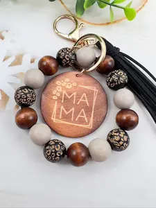 1/5pcs Handmade Wooden Bead Keychain with Leopard Print and Polka Dots, Sport Punk Theme, Mother's Day Gift, Women's Decorative Accessory, Keychain Bag Pendant, Keychain for Bags, Stylish Keychain