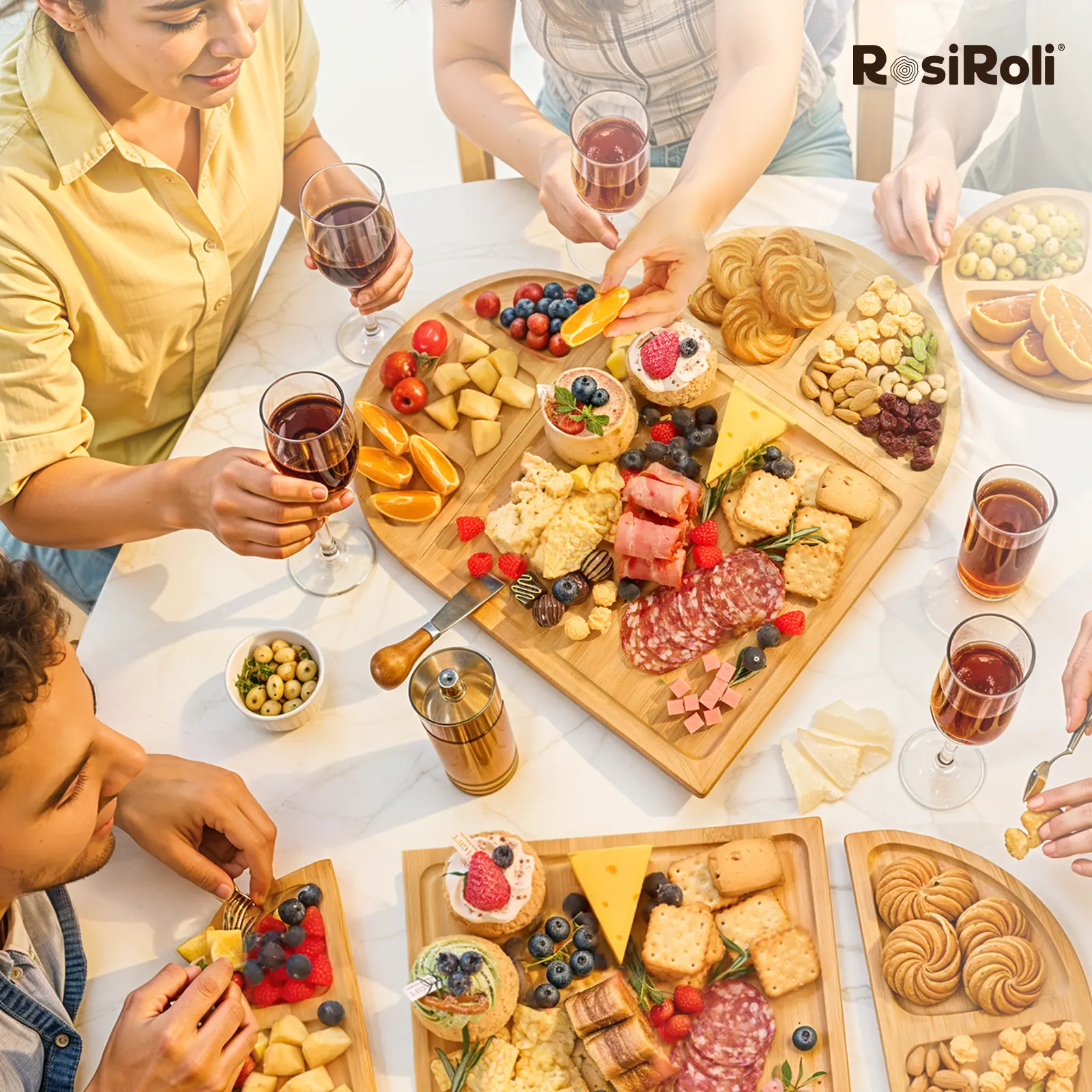 【Summer Entertaining】Party-Ready Charcuterie Board with Magnetic Modular Design – Easily Creates Heart, Circle & Square Layouts for Picnics and Summer Parties